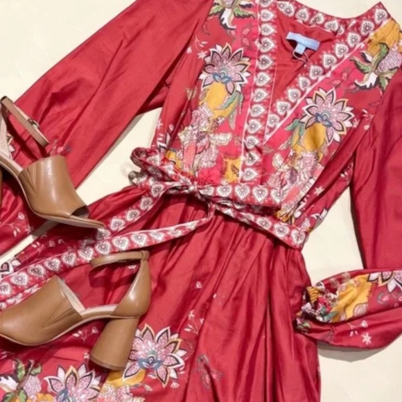 Antonio Melani Emma Floral Tropical Printed Voile Surplice V-Neck Dress - Picture 2 of 6